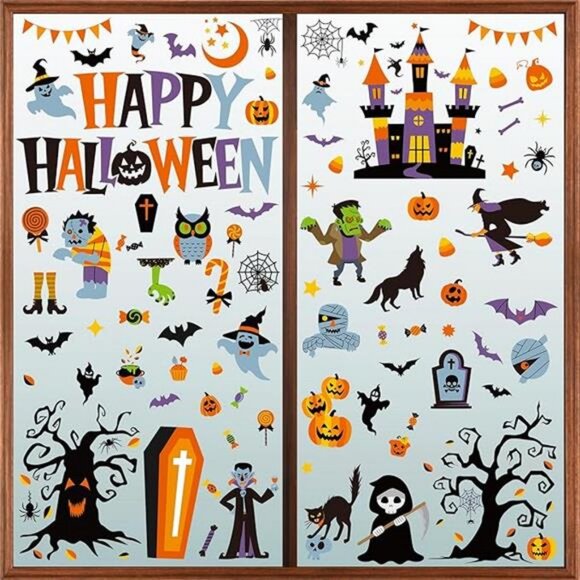115PCS Halloween Window Clings, 9 Sheets Halloween Decorations, Cute Witch Tree - Picture 8 of 8